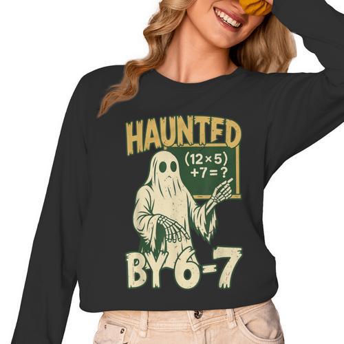 Halloween Costume Haunted By 67 Ghost Math Teacher Professor Women Long Sleeve T-Shirt - teacherstshirts.com UK