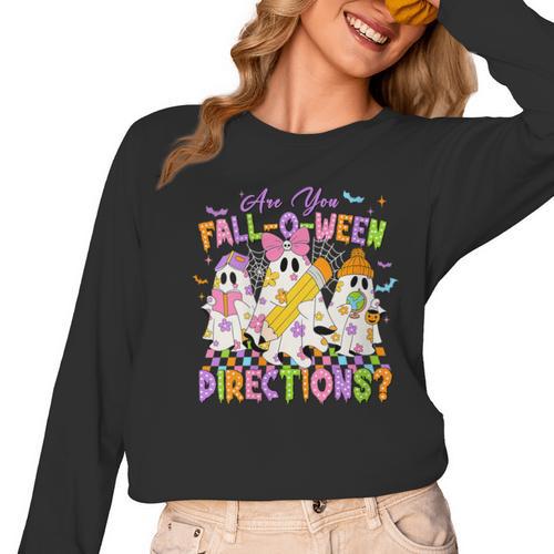 Halloween Floral Ghost Teacher Are You Falloween Directions Women Long Sleeve T-Shirt - teacherstshirts.com DE