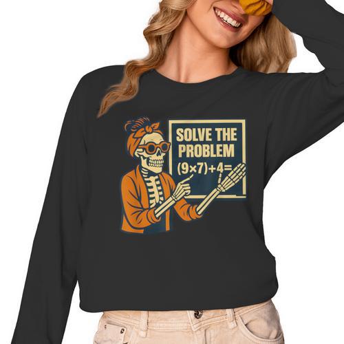 Halloween Teacher Six Seven Meme 6 7 Skeleton Spooky Costume Women Long Sleeve T-Shirt - teacherstshirts.com AU
