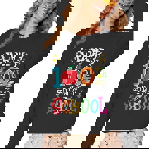 Happy 100th Day Of School Teachers 100 Days Of School Kids Women Long Sleeve T-Shirt - teacherstshirts.com