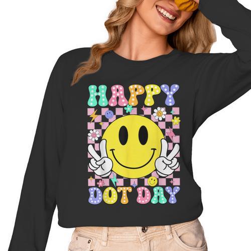 Happy Dot Day Shirts Teacher Student Girls Kids Smile Face Women Long Sleeve T-Shirt - teacherstshirts.com UK