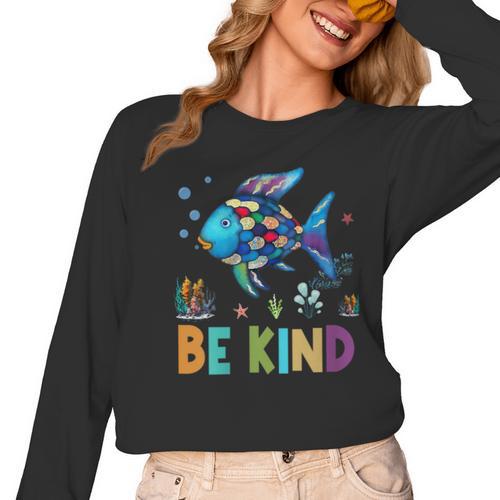 Happy First Day Of School Fish Rainbows Teacher Be Kind Women Long Sleeve T-Shirt - teacherstshirts.com CA
