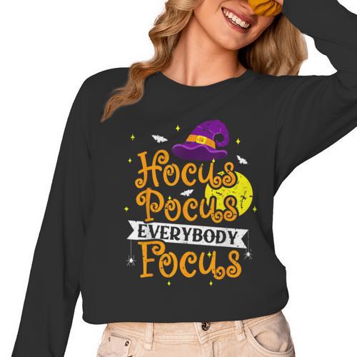 Hocus Pocus Everybody Focus Halloween Teacher Men Women Kids Women Long Sleeve T-Shirt - teacherstshirts.com AU