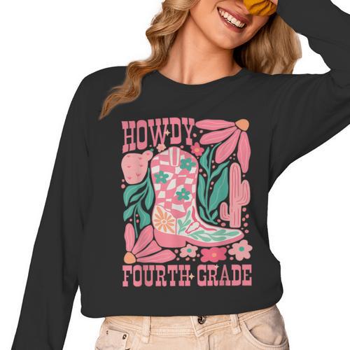 Howdy Fourth Grade Western 4th Grade Teacher Cowboy Cowgirl Women Long Sleeve T-Shirt - teacherstshirts.com AU