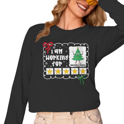 I'm Working For Christmas Break 5 Stars Christmas Teacher Women Long Sleeve T-Shirt - teacherstshirts.com DE