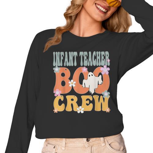 Infant Teacher Boo Crew Ghost Groovy Halloween For Women Women Long Sleeve T-Shirt - teacherstshirts.com CA