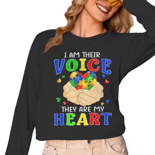 I Am Their Voice They Are My Heart Autism Awareness Teacher Women Long Sleeve T-Shirt - teacherstshirts.com AU