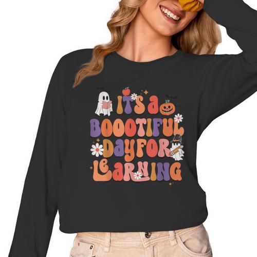 It's A Bootiful Day For Learning Cute Teacher Halloween Women Long Sleeve T-Shirt - teacherstshirts.com CA