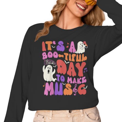It's a Bootiful Day To Make Music Halloween Music Teacher Women Long Sleeve T-Shirt - teacherstshirts.com AU