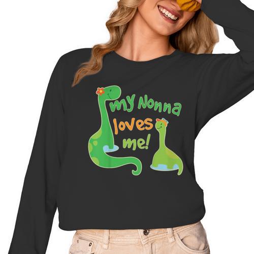 Kids My Nonna Loves Me Dinosaur Grandson Women Long Sleeve T-Shirt - Bostonterriersmerch.com