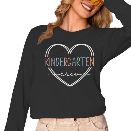 Kindergarten Crew Kinder Crew Teacher Squad Team Preschool Women Long Sleeve T-Shirt - teacherstshirts.com UK