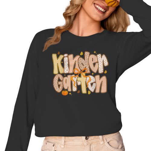 Kindergarten Teacher Fall Pumpkin Autumn Cute Women Long Sleeve T-Shirt - teacherstshirts.com DE
