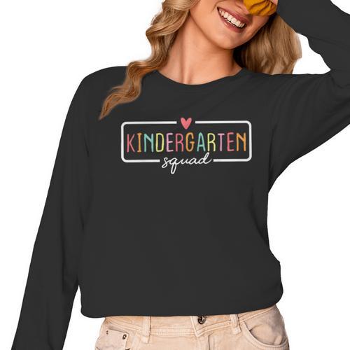 Kindergarten Team Crew Kinder Squad Back To School Teacher Women Long Sleeve T-Shirt - teacherstshirts.com AU