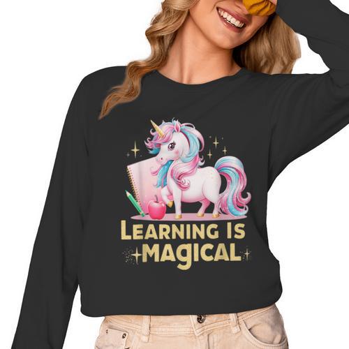 LEARNING IS MAGICAL TEACHER UNICORN BACK TO SCHOOL UNICORN Women Long Sleeve T-Shirt - teacherstshirts.com CA