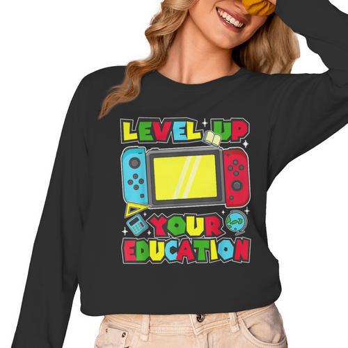 Level Up Your Education Gaming Inspired Teacher Gamers Women Long Sleeve T-Shirt - teacherstshirts.com UK