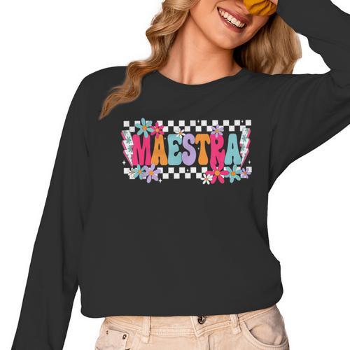 Maestra Teacher Spanish Back To School First Day Of School Women Long Sleeve T-Shirt - teacherstshirts.com AU