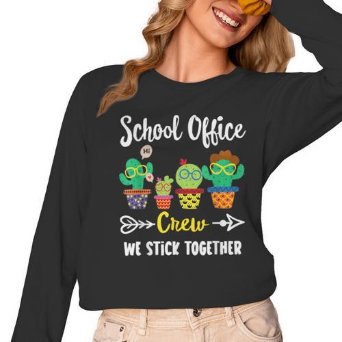 Matching Teacher Back To School School Office Crew Cactus Team School Office Squad Women Long Sleeve T-Shirt - teacherstshirts.com UK