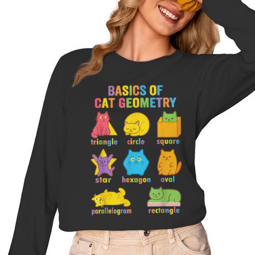 Math Cat Geometry Back To School Mathematics Teacher Women Long Sleeve T-Shirt - teacherstshirts.com UK