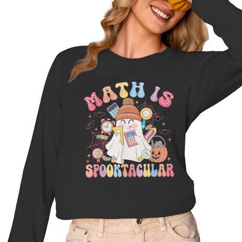 Math Is Spooktacular Math Teacher Spooky Halloween Women Long Sleeve T-Shirt - teacherstshirts.com DE