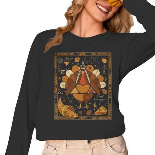 Math Turkey Teacher Thanksgiving Geometric Pi Equation Women Long Sleeve T-Shirt - teacherstshirts.com