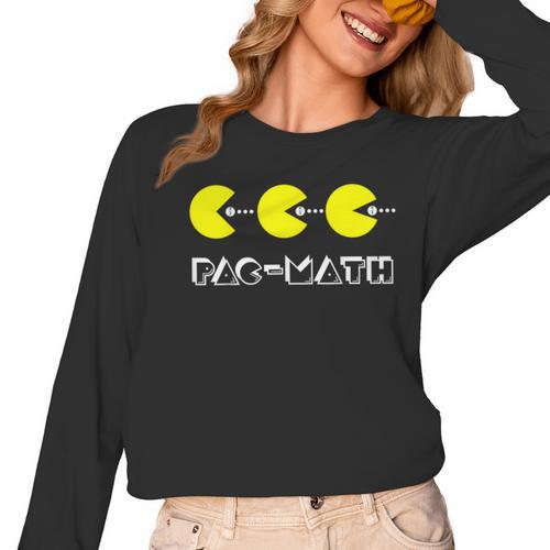 Nerdy Pac-Math Nom Retro Game Precalculus Math Teacher Women Long Sleeve T-Shirt - teacherstshirts.com