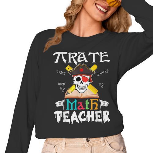Pirate Math Teacher Skull Pirate Halloween Costume Women Long Sleeve T-Shirt - teacherstshirts.com