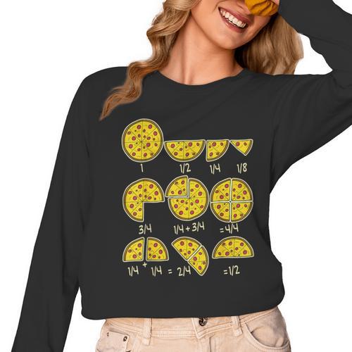 Pizza Salami Cheese Quick Math Fractions Math Teachers For Men Women Girls Kids Women Long Sleeve T-Shirt - teacherstshirts.com