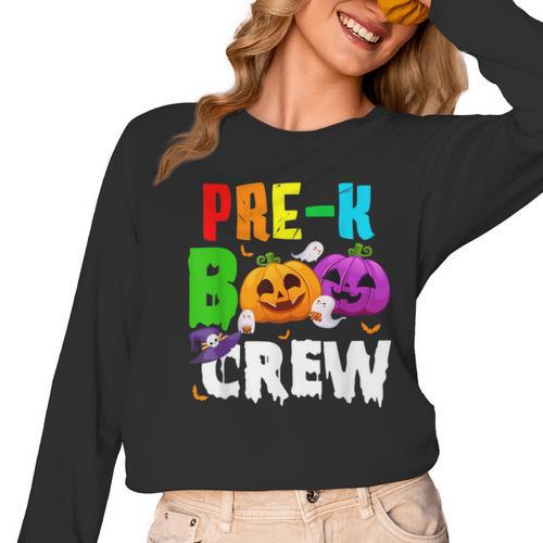 Pre K Boo Crew Halloween Costume Teachers Kids Women Long Sleeve T-Shirt - teacherstshirts.com