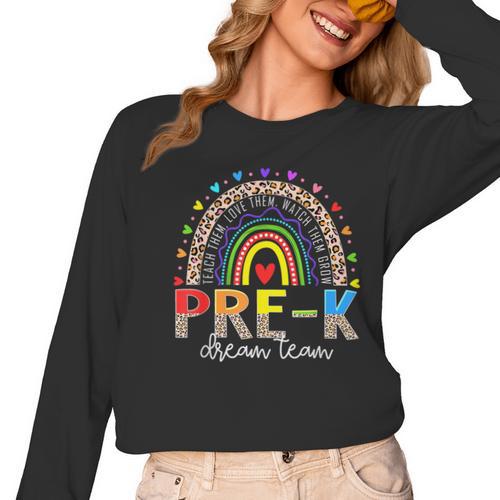 PreK Dream Team Leopard Rainbow Teacher Squad Back To School Women Long Sleeve T-Shirt - teacherstshirts.com AU