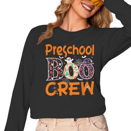 Preschool Boo Crew Preschool Halloween Teacher Women Long Sleeve T-Shirt - teacherstshirts.com DE