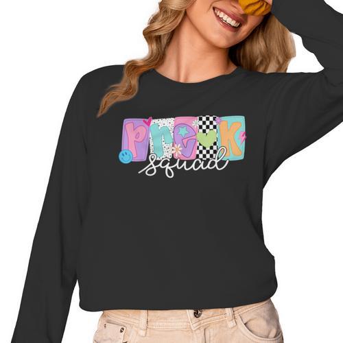 Preschool Squad Team Pre-K Crew Back To School Teacher Women Long Sleeve T-Shirt - teacherstshirts.com CA