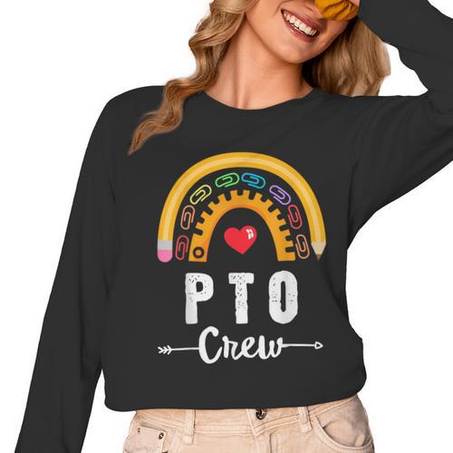 PTO Crew Parent School Volunteer Board Mom Parent Teacher Women Long Sleeve T-Shirt - teacherstshirts.com