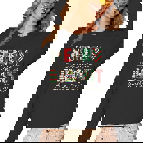 Retro Merry Teacher Bright Students Christmas Teacher Women Long Sleeve T-Shirt - teacherstshirts.com