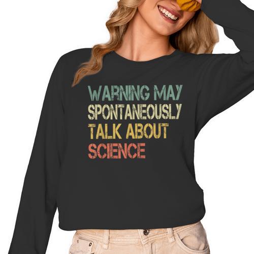 Retro Scientist Warning May Talk About Science Teacher Women Long Sleeve T-Shirt - teacherstshirts.com AU