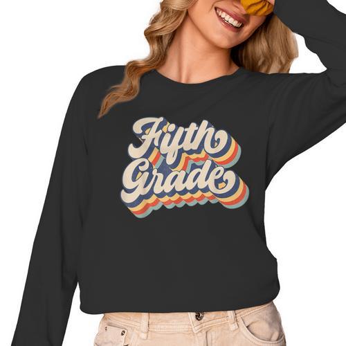 Retro Sunset Fifth Grade Teacher & Student Back To School Women Long Sleeve T-Shirt - teacherstshirts.com