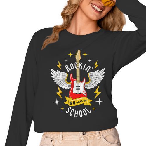 Rockin 50 Days Of School 50th Day Of School Teacher Student Men Women Girls Kids Women Long Sleeve T-Shirt - teacherstshirts.com
