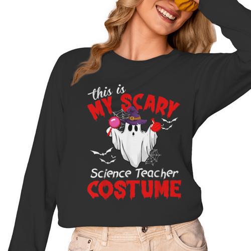 This Is My Scary Science Teacher Costume Ghost Halloween Women Long Sleeve T-Shirt - teacherstshirts.com DE