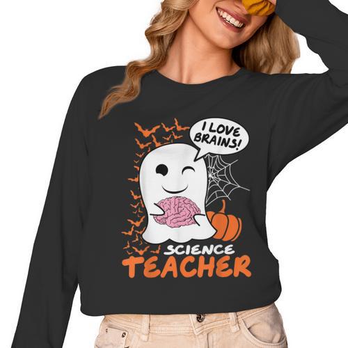 Science Teacher Cute Ghost Halloween Teacher Men Women Women Long Sleeve T-Shirt - teacherstshirts.com