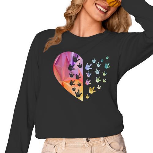 Sign Language Heart ASL For Deaf Teacher Women Long Sleeve T-Shirt - teacherstshirts.com AU