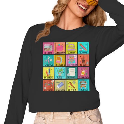 Spanish Teacher Back To School Maestra Dual Language Crew Women Long Sleeve T-Shirt - teacherstshirts.com