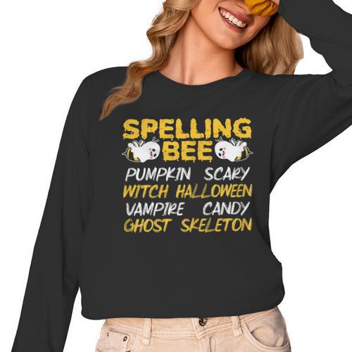 Spelling Bee Costume For a Halloween Teacher Pun Women Women Long Sleeve T-Shirt - teacherstshirts.com DE