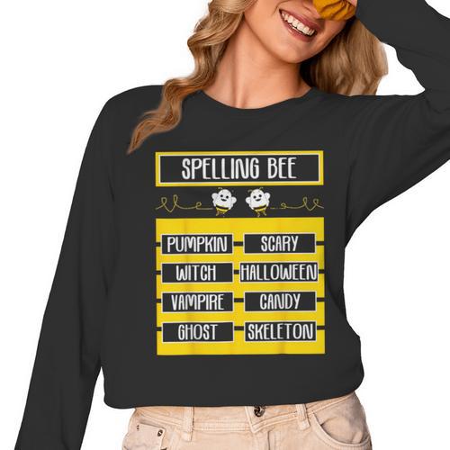Spelling Bee Halloween Teachers Bee Spelling Competition Women Long Sleeve T-Shirt - teacherstshirts.com DE