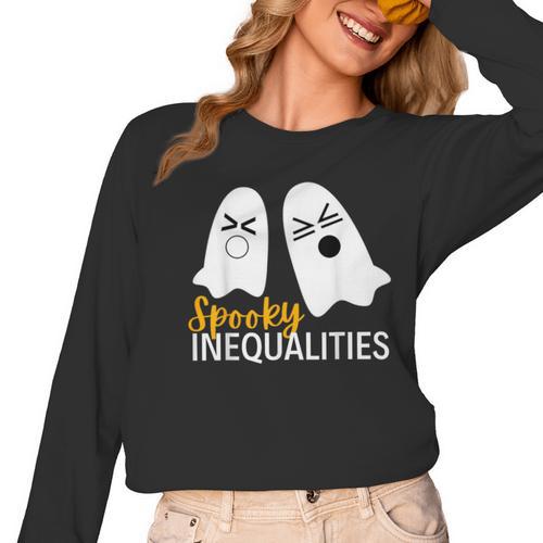 Spooky Ghost Inequalities Halloween Math Teacher Women Long Sleeve T-Shirt - teacherstshirts.com UK