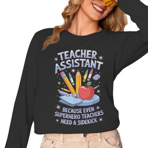 Superhero Sidekick Teaching Teach School Teacher Assistant Women Long Sleeve T-Shirt - teacherstshirts.com DE