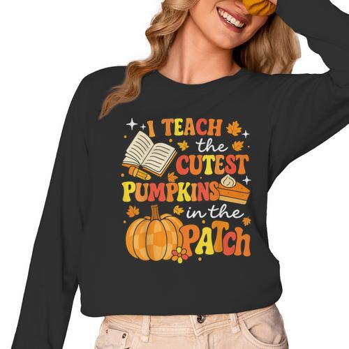 I Teach The Coolest Pumpkins In The Patch Teacher Halloween Women Long Sleeve T-Shirt - teacherstshirts.com