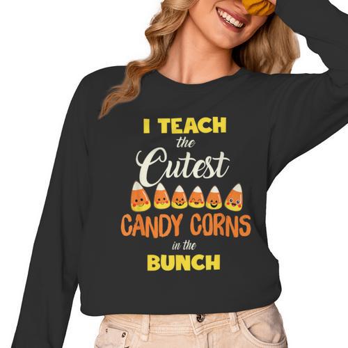 I Teach The Cutest Candy Corn In The Patch Teacher Halloween Women Long Sleeve T-Shirt - teacherstshirts.com DE