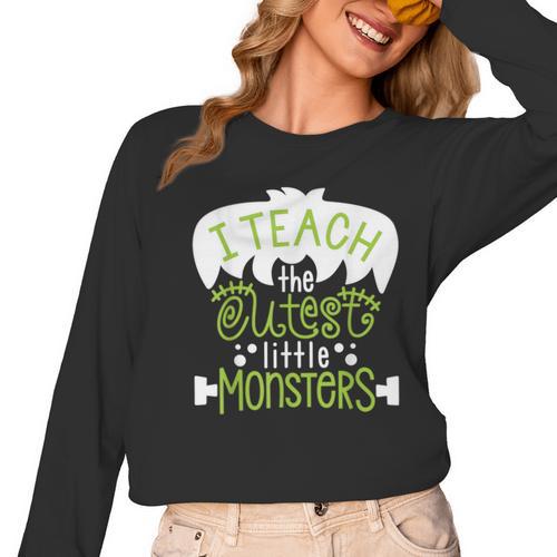 I Teach The Cutest Little Monsters Halloween Teacher Spooky Women Long Sleeve T-Shirt - teacherstshirts.com UK