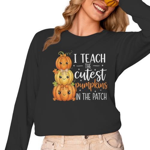 I Teach The Cutest Pumpkins In The Patch Fall Autumn Teacher Women Long Sleeve T-Shirt - teacherstshirts.com AU