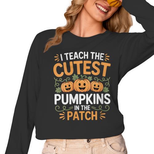 I Teach The Cutest Pumpkins In The Patch Halloween Teacher Women Long Sleeve T-Shirt - teacherstshirts.com UK