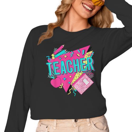 Teacher 90s Retro Colorful Teacher Of The 90s Back To School Women Long Sleeve T-Shirt - teacherstshirts.com UK